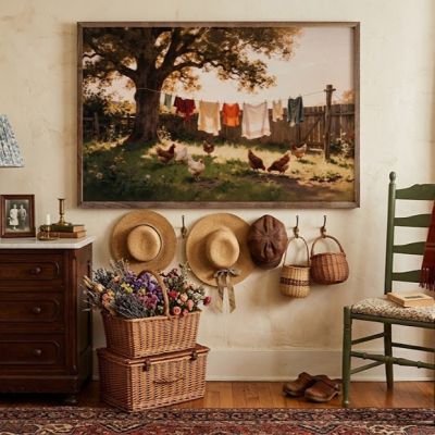 Laundry And The Chickens Framed Wall Decor