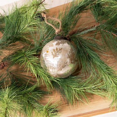 Leaf Motif Antiqued Silver Ball Ornaments Set of 3