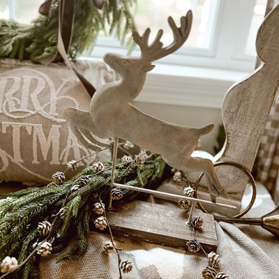 Leaping Deer on Wooden Base Tabletop Decor