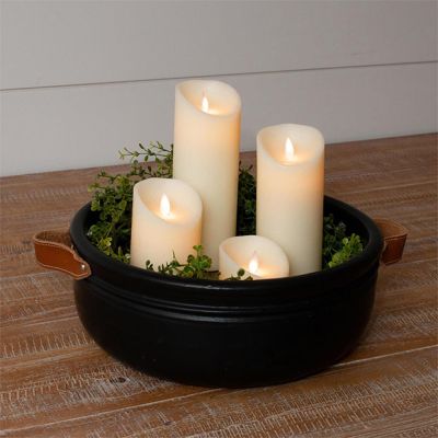 Leather Handled Black Ceramic Decorative Bowl