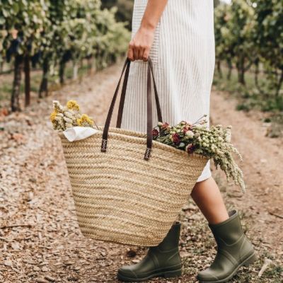 Leather Handled Oversized Straw Tote