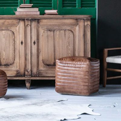 Leather Upholstered Pouf Ottoman