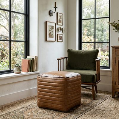 Leather Upholstered Pouf Ottoman