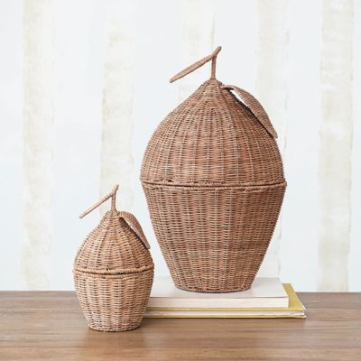 Lemon Shaped Rattan Basket With Lid Set of 2