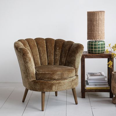 Leopard Pattern Velvet Upholstered Scalloped Chair