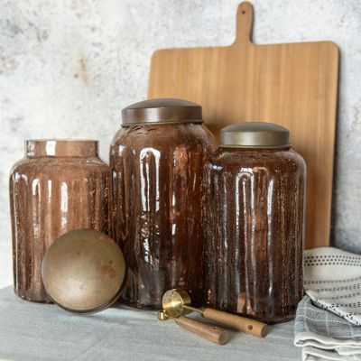 Lidded Amber Glass Jar