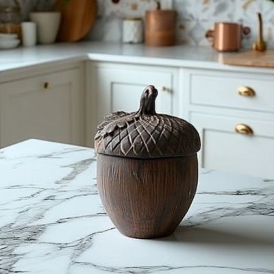 Lidded Cement Acorn Jar