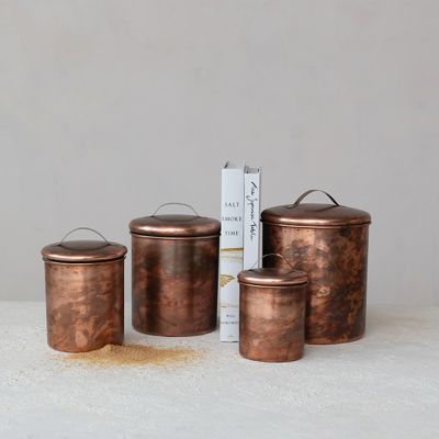 Lidded Copper Finished Stainless Steel Canisters Set of 4