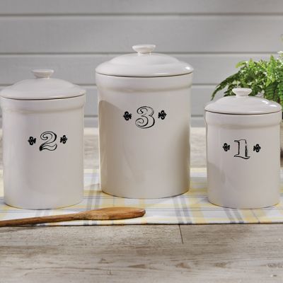 Lidded Ironstone Kitchen Canisters Set of 3