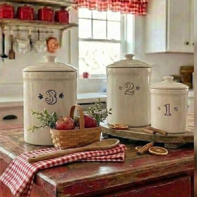 Lidded Ironstone Kitchen Canisters Set of 3