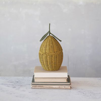 Lidded Lemon Shaped Rattan Basket