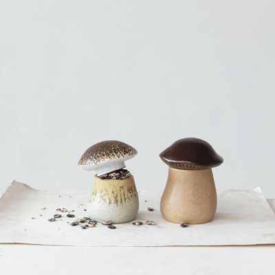 Lidded Stoneware Mushroom Canister One of Each