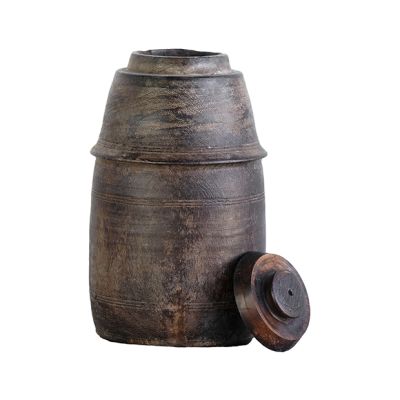 Lidded Vintage Wood Spice Pot