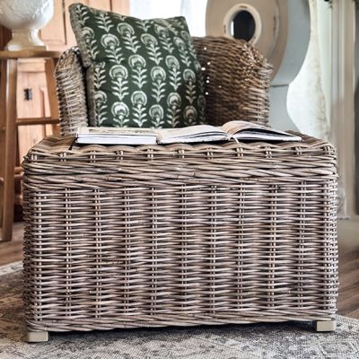 Lidded Wicker Storage Trunk