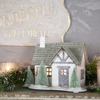 Lighted Glistening Snow Covered Village House