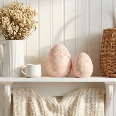 Lighted Porcelain Pink Easter Egg Set of 2