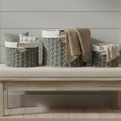 Lined Oval Woven Baskets Set of 3