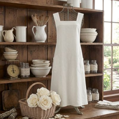 Linen Criss Cross Kitchen Apron Ivory