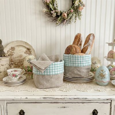 Linen Fabric Basket With Gingham Liner