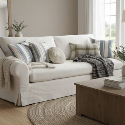 Linen Fabric Cushioned Sofa