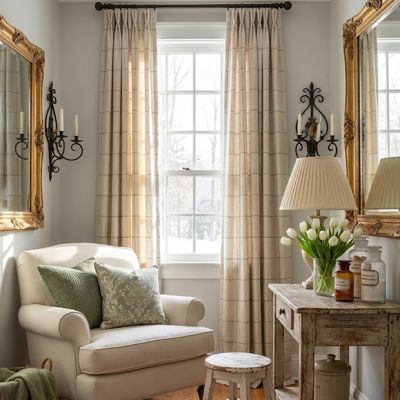 Linen Stripe Plaid Room Darkening Curtain Panel