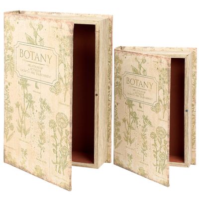 Linen Wrapped Botany Book Storage Box Set of 2