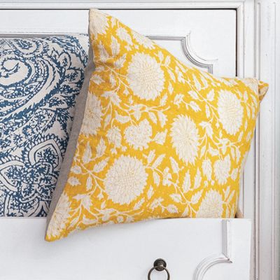 Lively Block Print Floral Throw Pillow