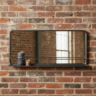 Long Metal Wall Mirror With Shelf