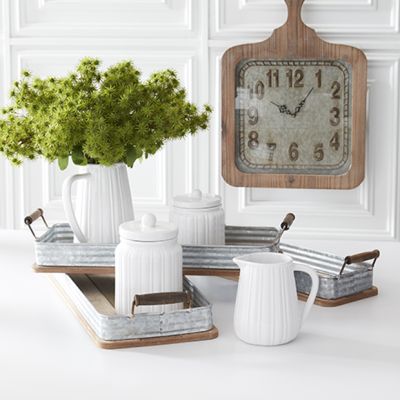 Long Wood and Tin Trays Set of 3