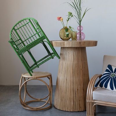 Mahogany Wood and Rattan Pub Table