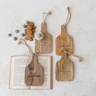 Mango Wood Cutting Board With Holiday Word Set of 4
