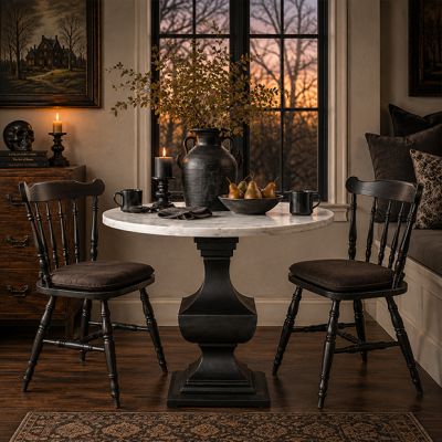 Marble and Gunmetal Pedestal Dining Table