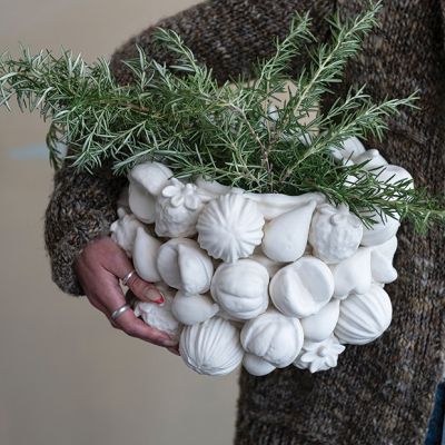Matte White Sculpted Fruit Stoneware Planter Pot