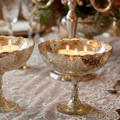 Mercury Glass Silver Compote 7 Inch