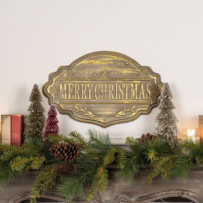 Merry Christmas Gold Metal Wall Plaque