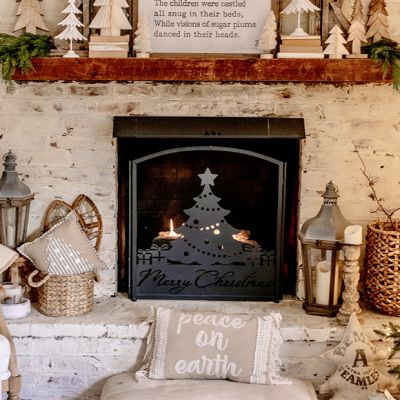 Merry Christmas Holiday Fire Screen