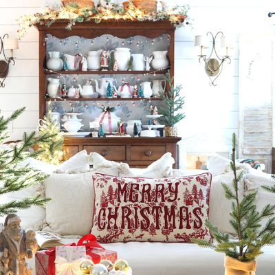 Merry Christmas Toile Accent Pillow