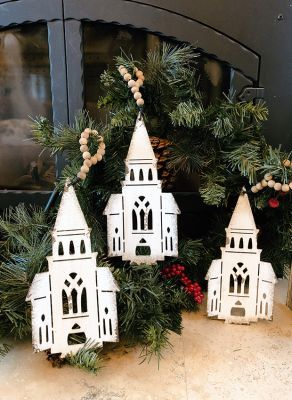 Metal Church Decor with Bead Hanger