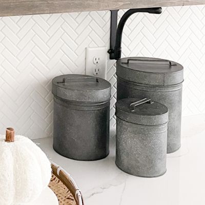 Metal Containers With Lids and Handles Set of 3