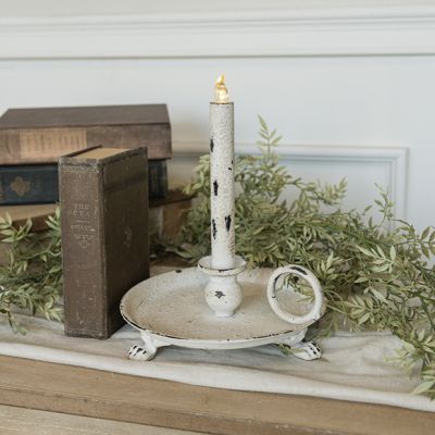 Metal Dish Flameless Taper Candle Light 