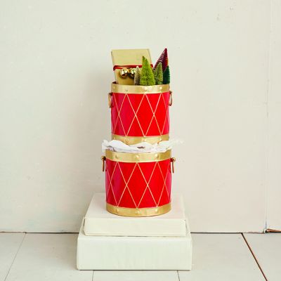 Metal Holiday Drum Bucket Set of 2