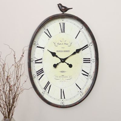 Metal Wall Clock With Bird Finial