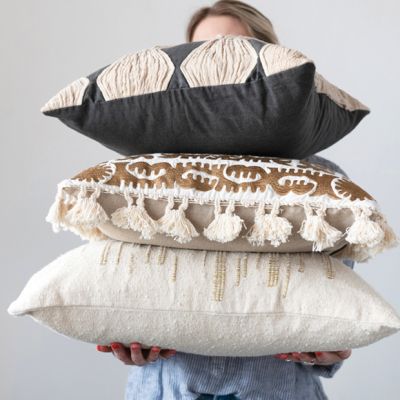 Metallic Gold Embroidered Slub Pillow