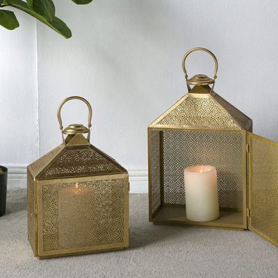 Metallic Gold Iron Lanterns Set of 2