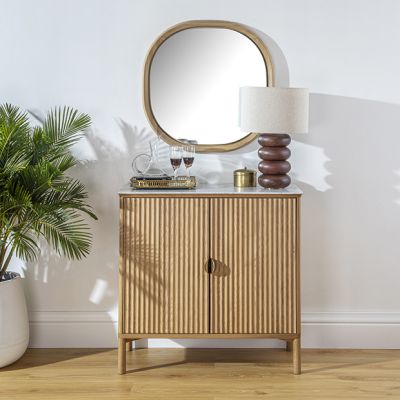 Mid Century Marble Top 2 Door Storage Cabinet