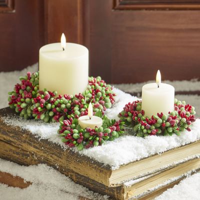 Mini Beaded Berry Wreath Candle Ring Set of 2