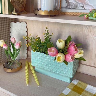 Mint Green Ceramic Hobnail Planter