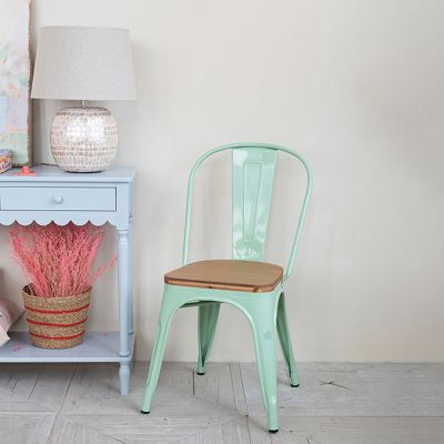 Mint Green Metal and Wood Dining Chair