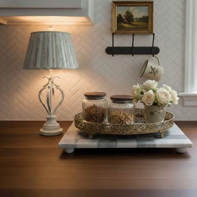 Mirrored Filigree Tray with Decorative Feet