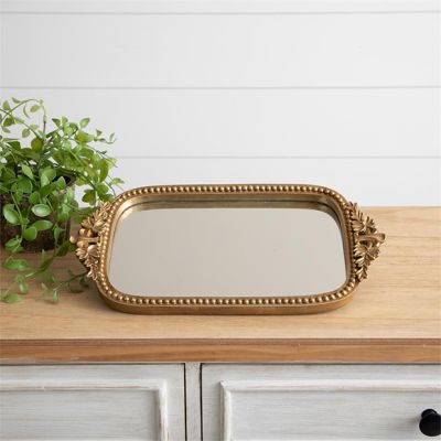 Mirrored Tray With Ornate Handles